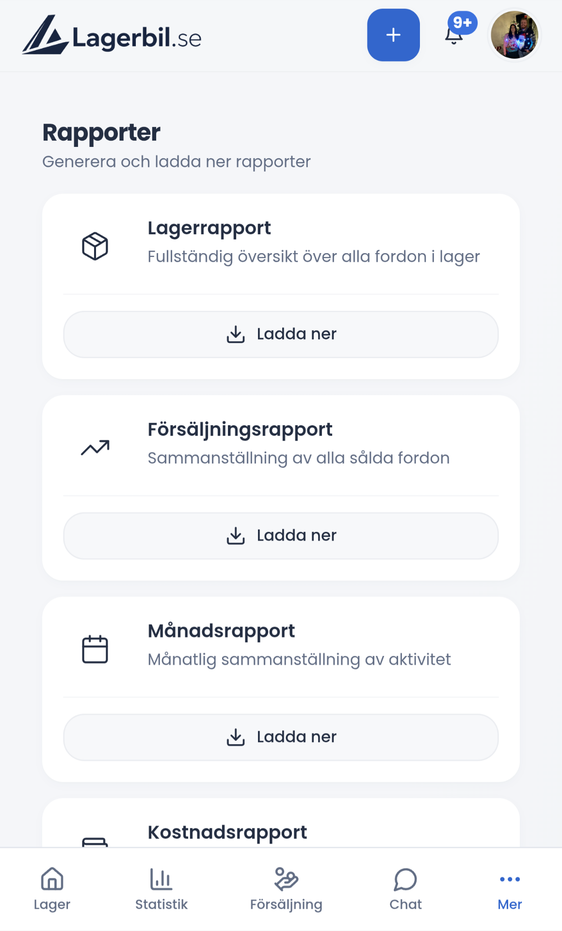 Rapporter i Lagerbil
