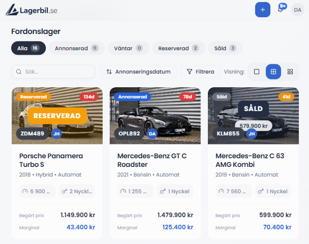 Lagerbil dashboard på dator